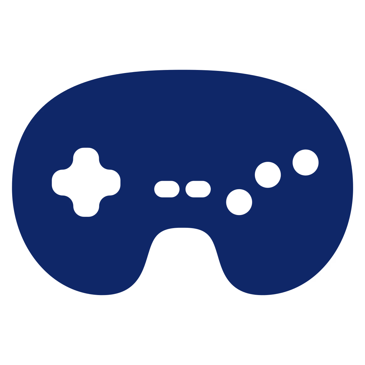 Silhouette of a video game controller with a cross-shaped directional pad on the left and several circular and rectangular buttons on the right.