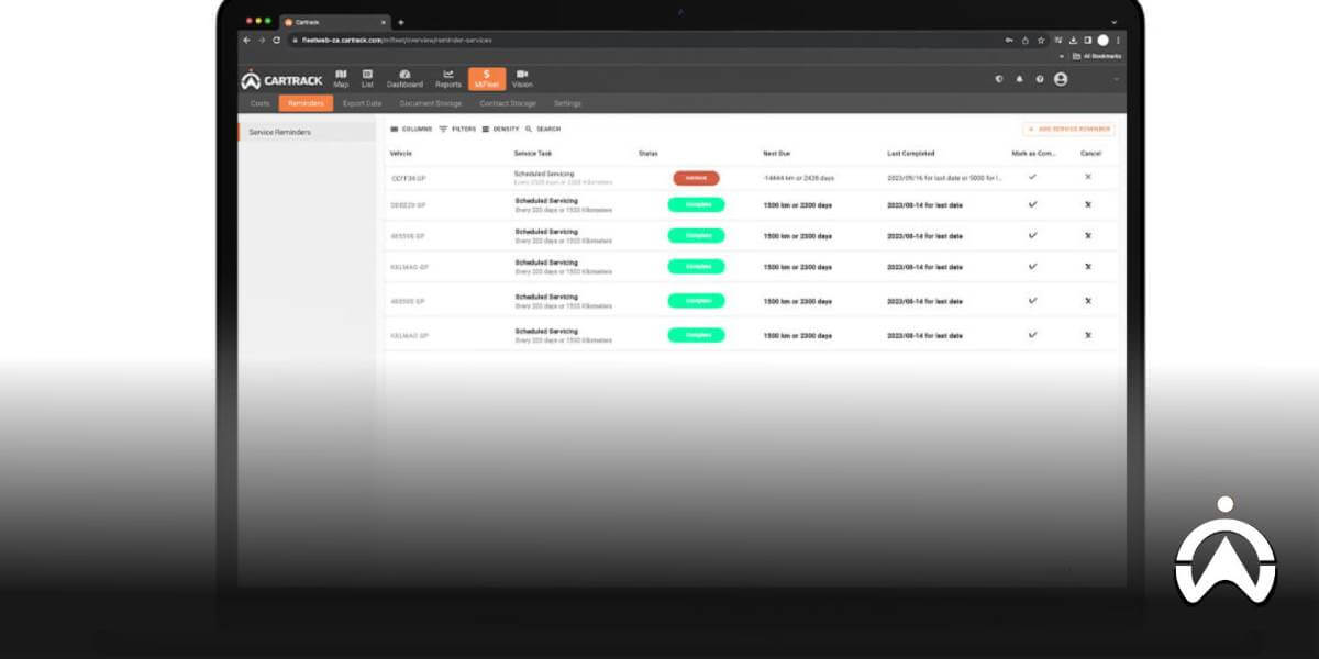 หน้าระบบจัดการยานพาหนะ รถ เครื่องจักรในธุรกิจ CARTRACK