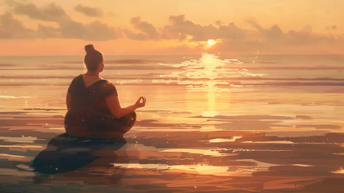 femme qui pratique la méditation pleine conscience sur la plage