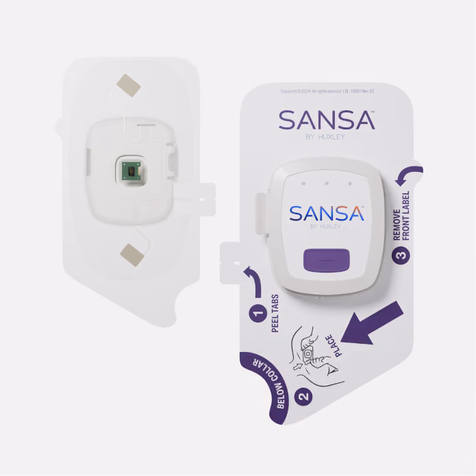 3D render of the SANSA patch on its application card with numbered instructions