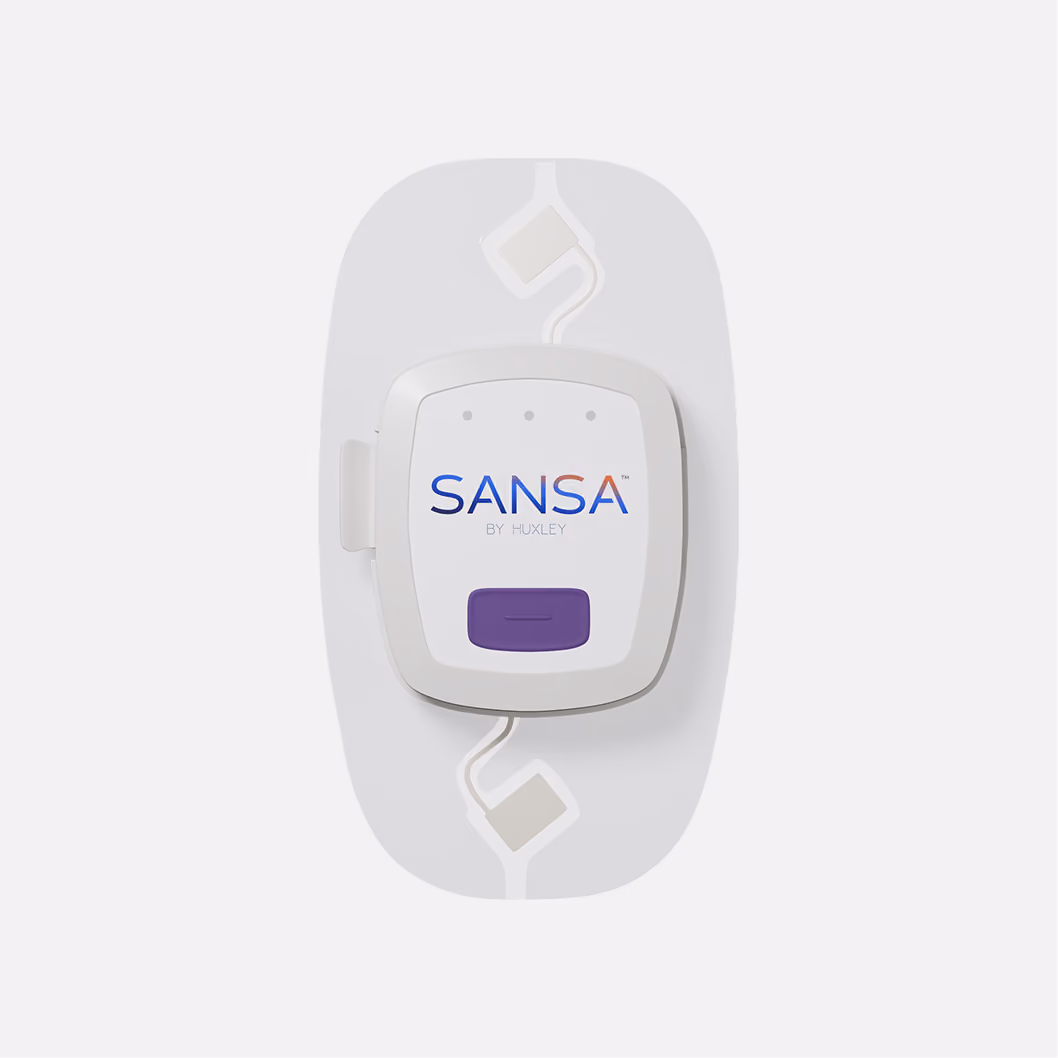 3D render of the SANSA device on its adhesive patch, front view