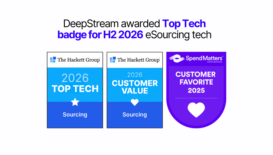 The Hackett Group 2026 Top Tech Sourcing badge, 2026 Customer Value Sourcing badge and Spend Matters Customer Favourite badge