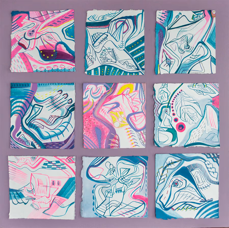 Glyph: Pandemic, 2020 Ink, flashe, and thread, on cotton rag paper 25x 25 inches