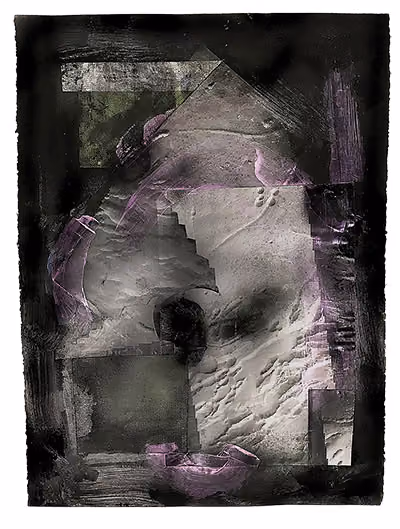 Satellite Abstraction 3, 2019 • digital inkjet prints, acrylic, rubber vinyl mono print on black stonehenge • 24’x32’