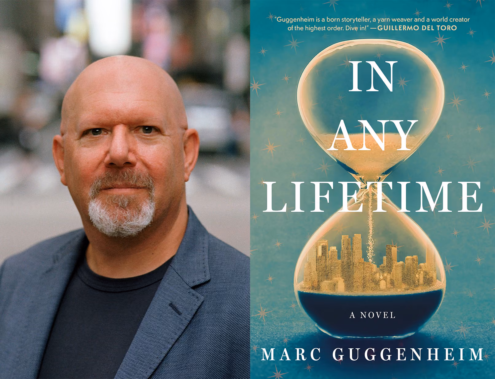 Marc Guggenheim and the cover of his book In Any Lifetime