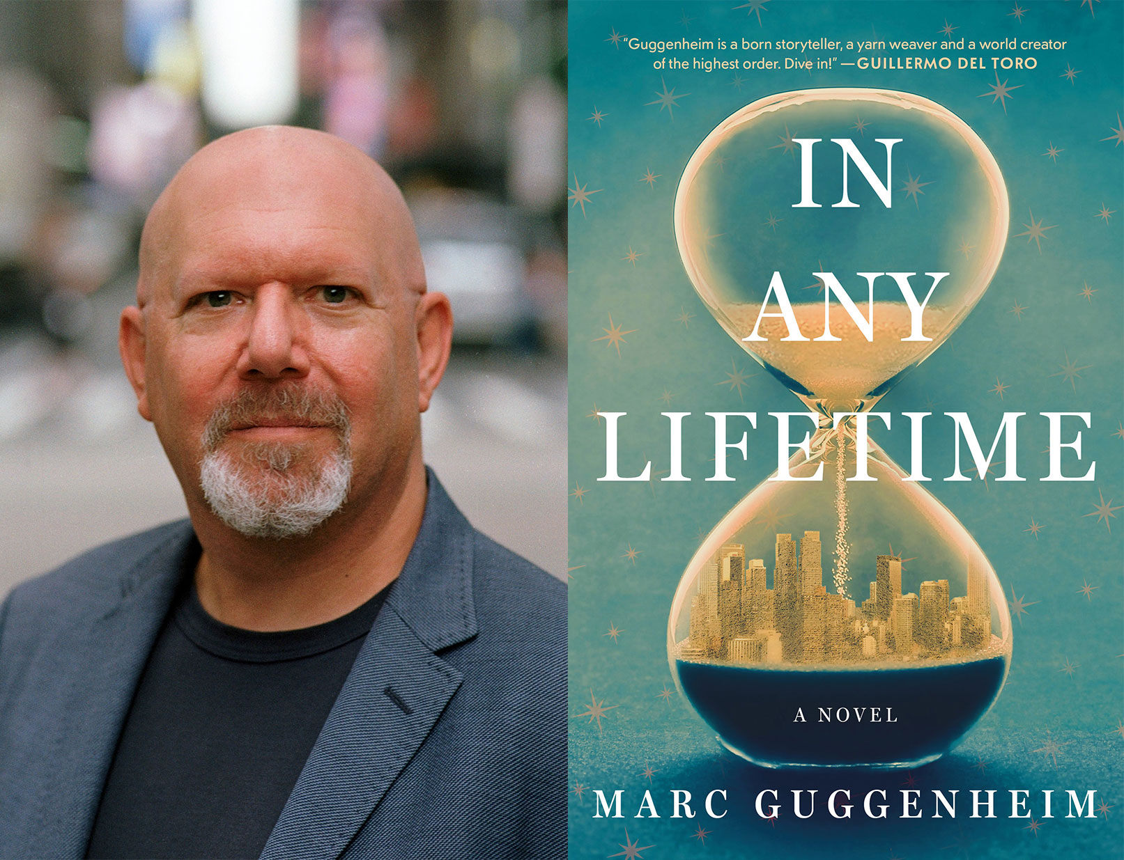 Marc Guggenheim and the cover of his book In Any Lifetime