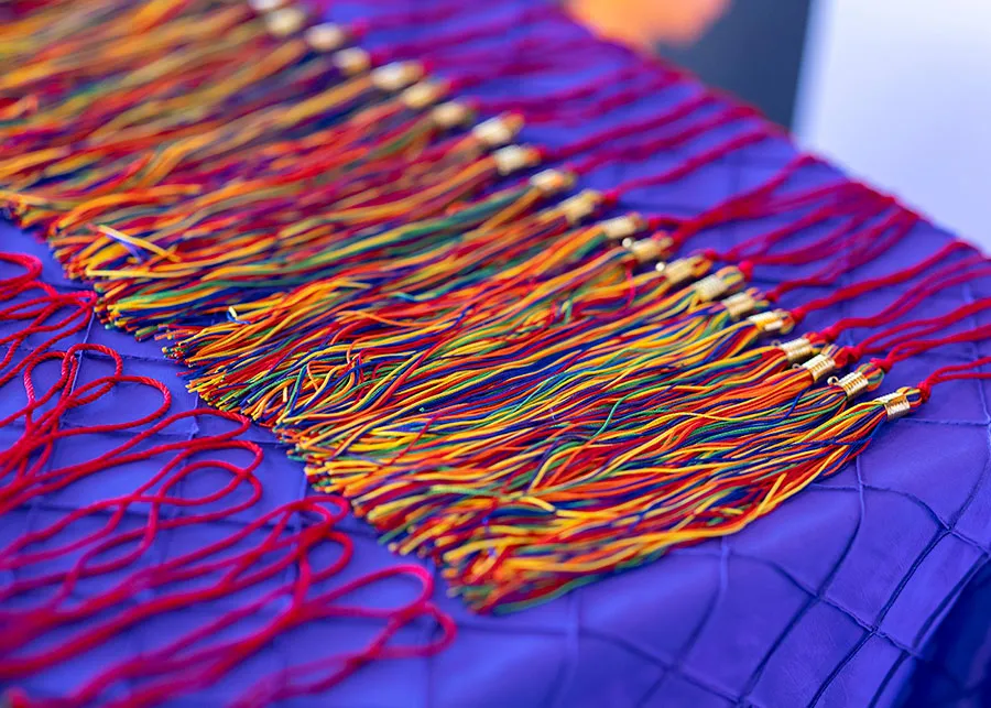 A table of rainbow cords.