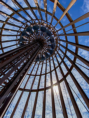 Looking up the cage of the Carillon.