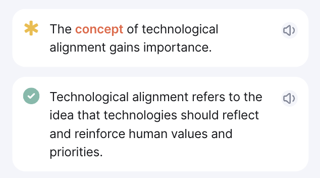 Text explaining technological alignment as reflecting and reinforcing human values and priorities.