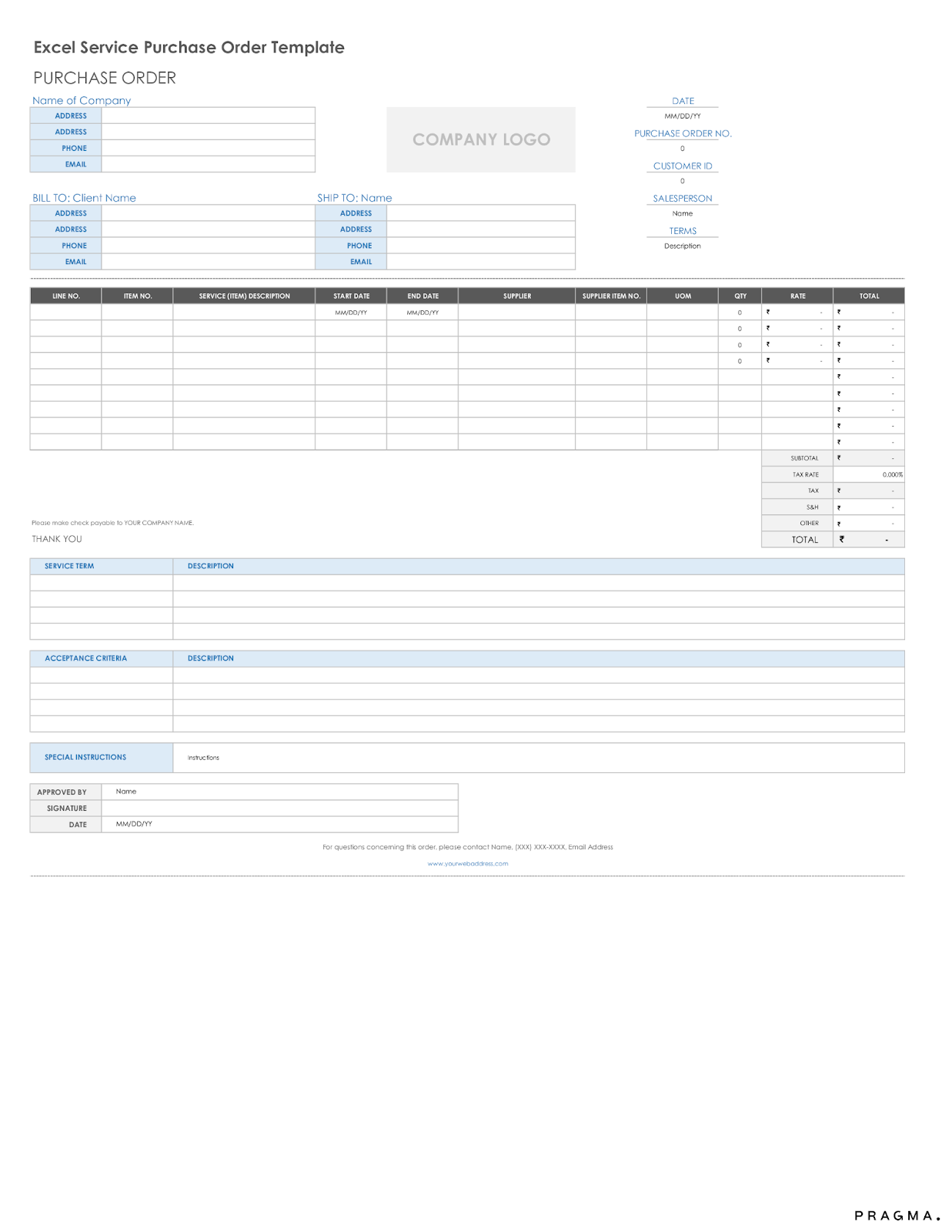Service Purchase Order Template