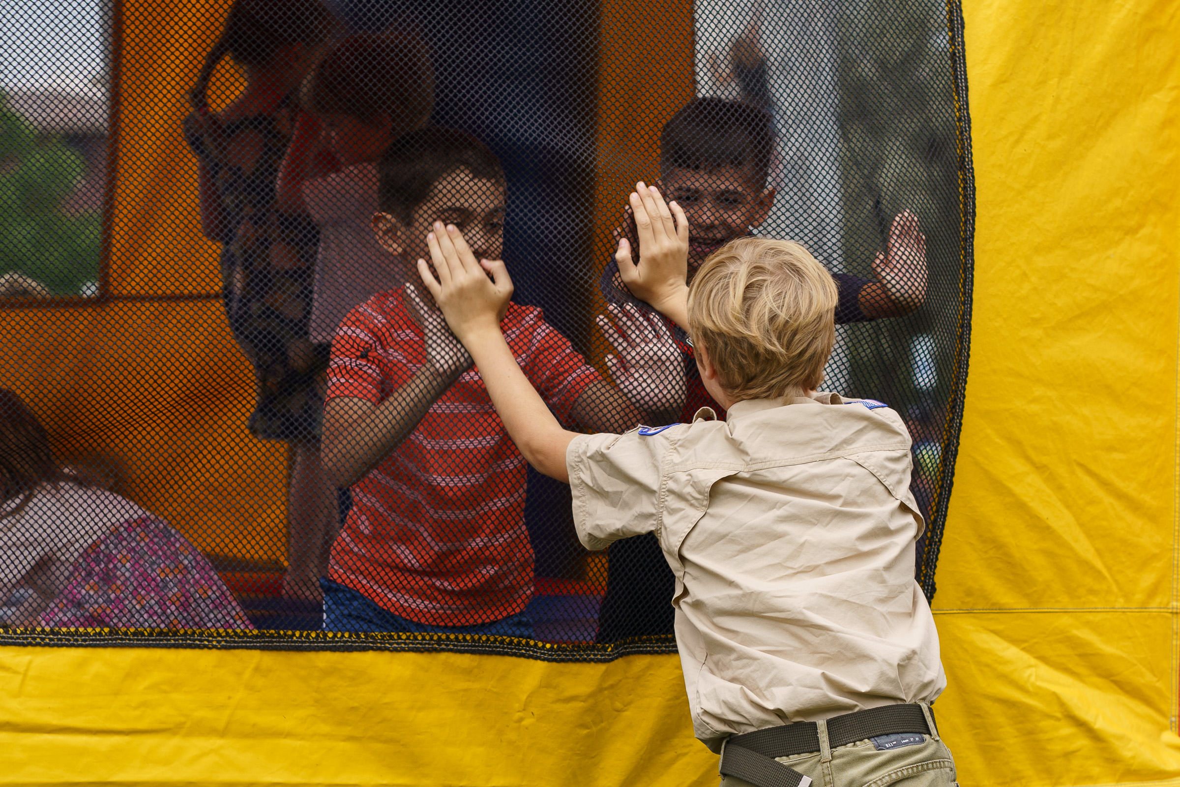 Kids in a bounce house