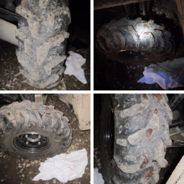Figure 5. Evidence of blood splatter on tires from driving through blood pool.