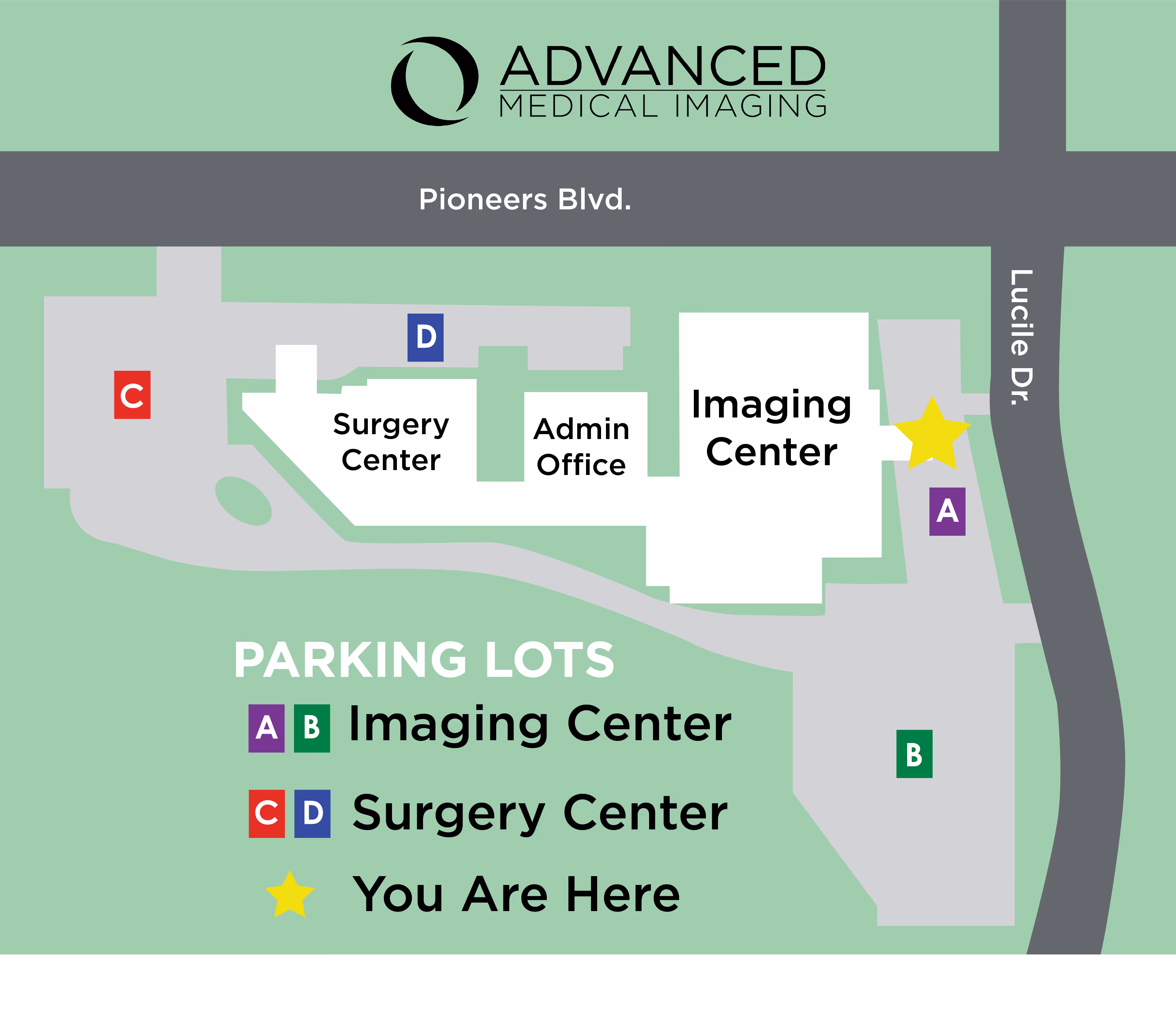 A map showing the parking lot of AMI Advanced Medical Imaging in Lincoln 