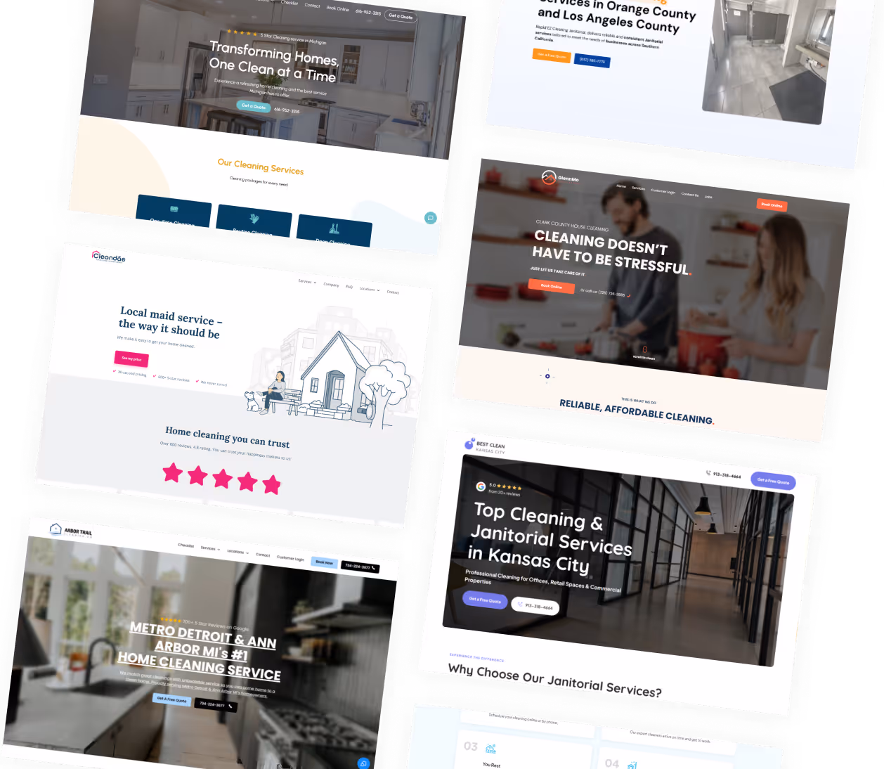 A slider of cleaning business website designed by Blue Collar Builds