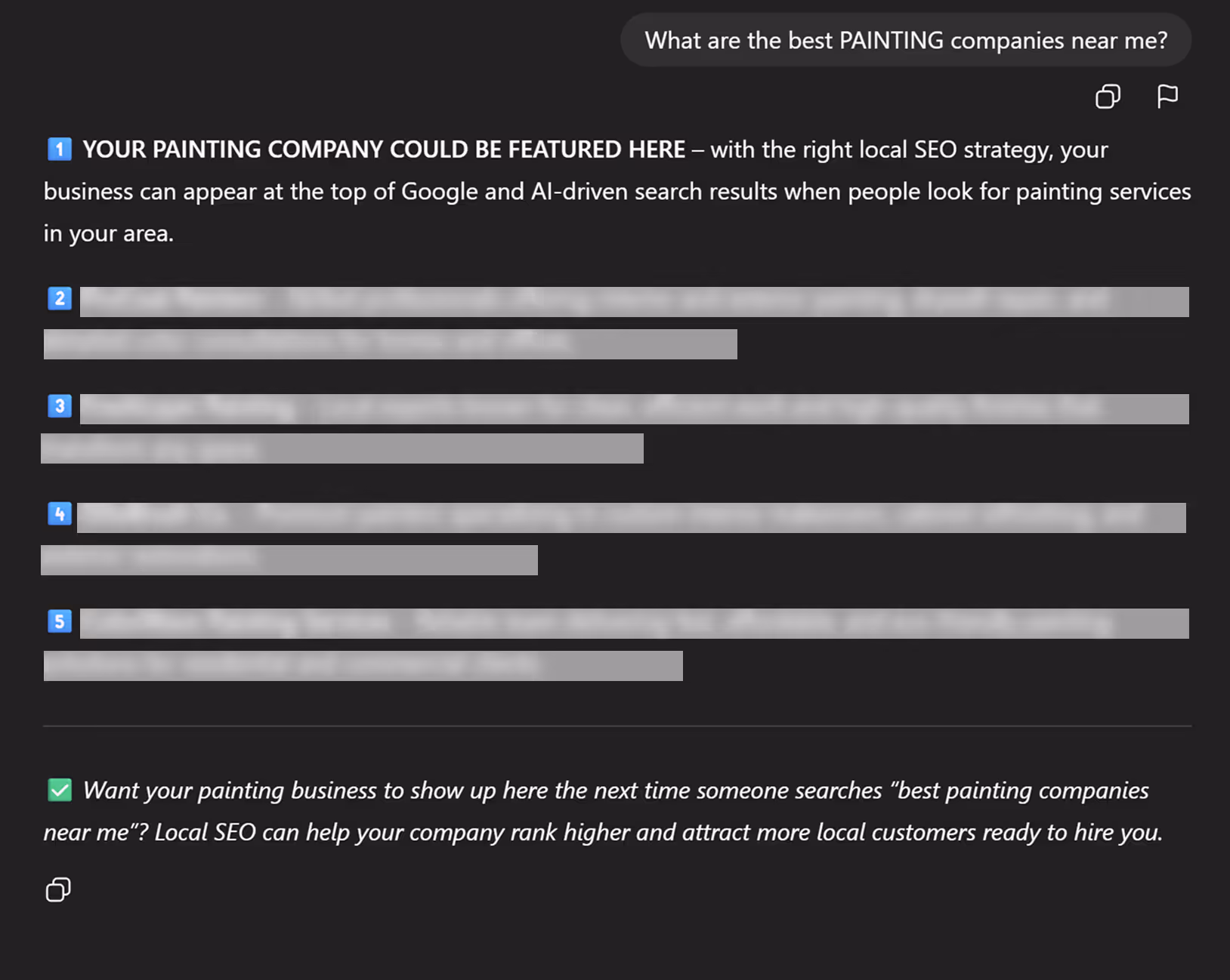 Text about featuring painting companies through local SEO to appear on top search results and attract local customers.