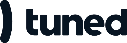 Tuned brand logo with stylized curved shape to the left of the word tuned.
