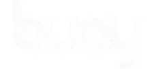 Buoy brand logo in white lowercase letters on a transparent background.