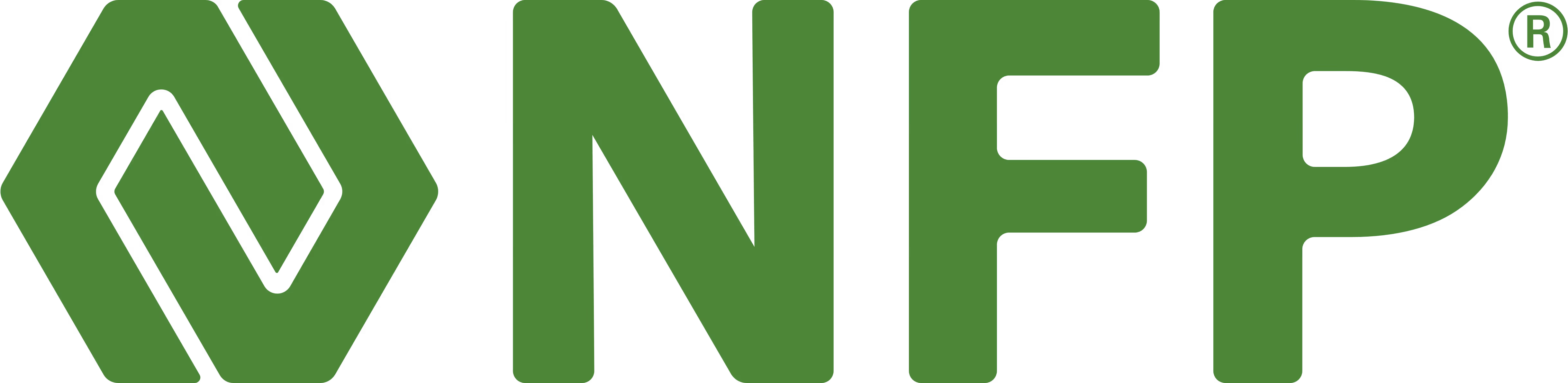 NFP logo featuring a green hexagonal emblem followed by the letters NFP in bold green.
