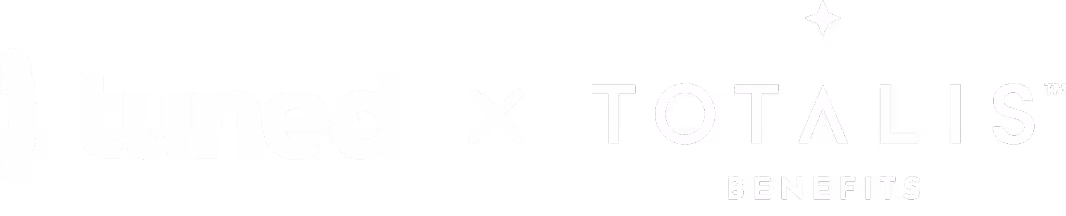 Logos of Tuned and Totalis Benefits side by side with a star symbol above Totalis.
