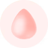 Soft pink teardrop shape with a subtle gradient on a pale pink circular background.