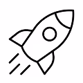 Icon of a rocket ship launching with motion lines.