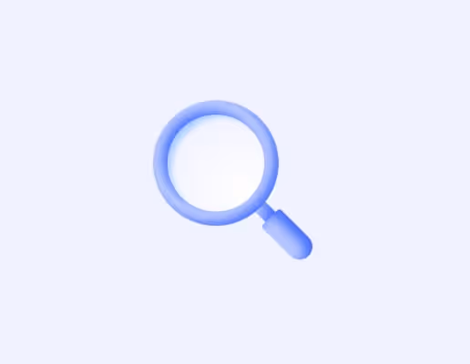 Blue magnifying glass icon on a light background.