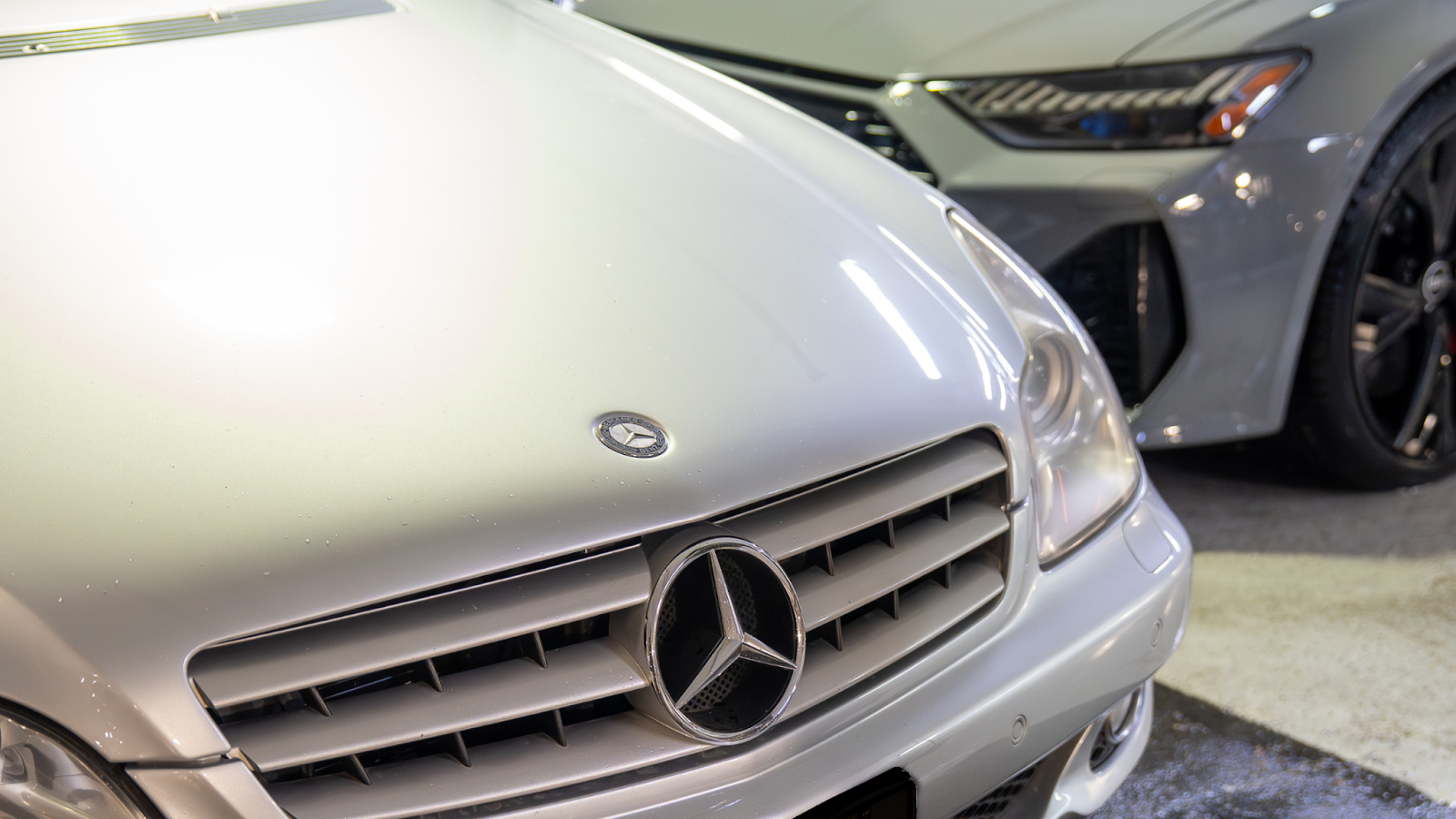 Luxury Mercedes-Benz vehicle at a professional Toronto car detailing studio, showcasing a freshly cleaned exterior after premium auto detailing service.