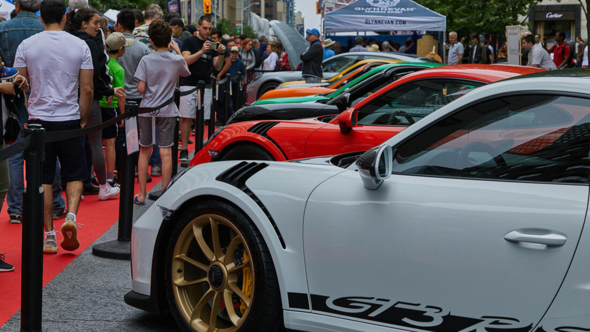 Exotic sports cars lined up at Yorkville Exotic Car Show, showcasing high end vehicles maintained with professional car detailing