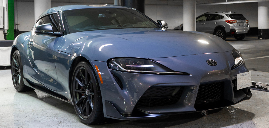 Polished Toyota Supra after premium car detailing by ALPHASHINE in Humber Bay Shores, Toronto.