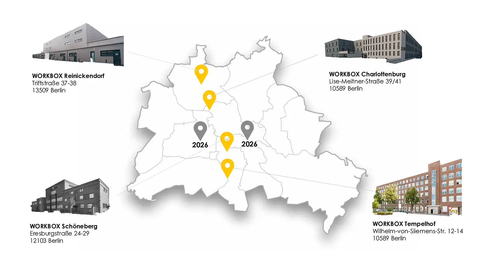 Standortkarte deR Work Box Standorte in Tempelhof, Schöneberg, Reinickendorf und Charlottenburg