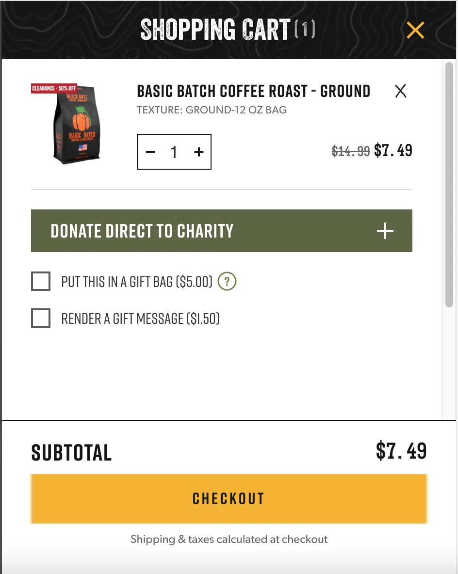 Black Rifle Coffee cross-sell and upsell
