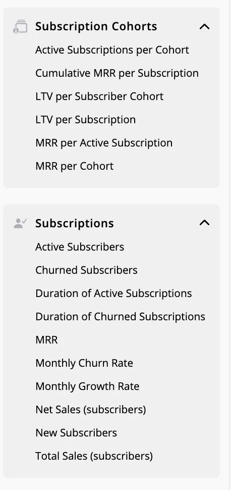 Recharge subscription metrics