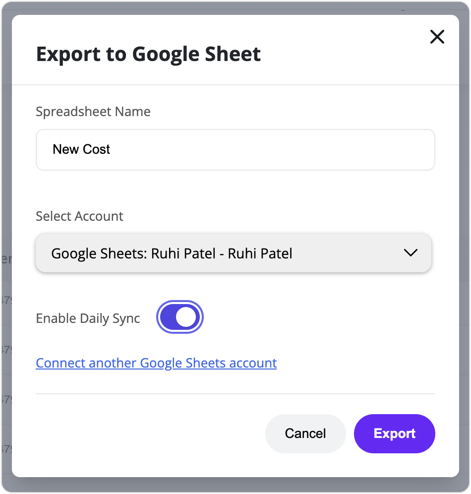 Choose to enable a daily sync of your Shopify, Amazon, or subscription data to Google Sheets or Excel