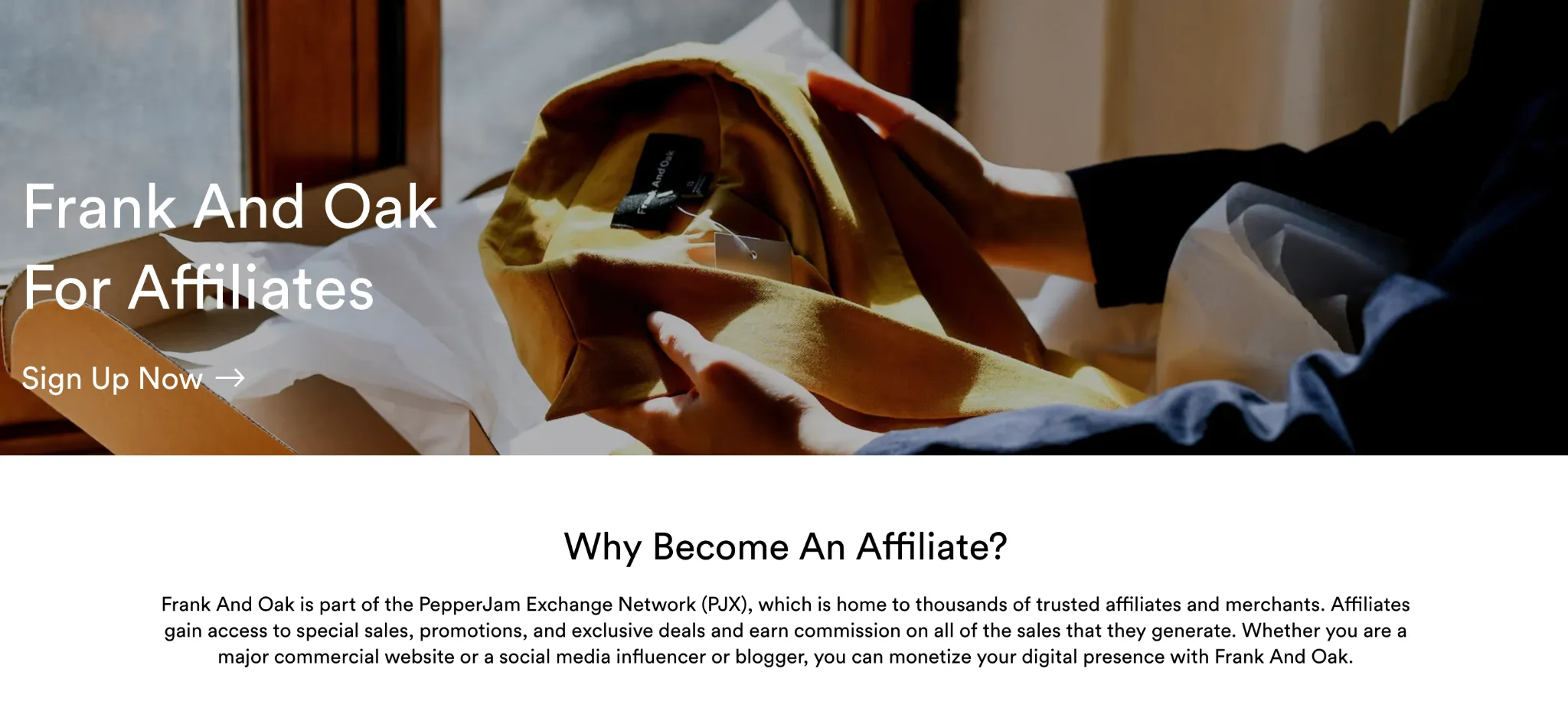 Frank and Oak affiliate program example of a great ecommerce referral program