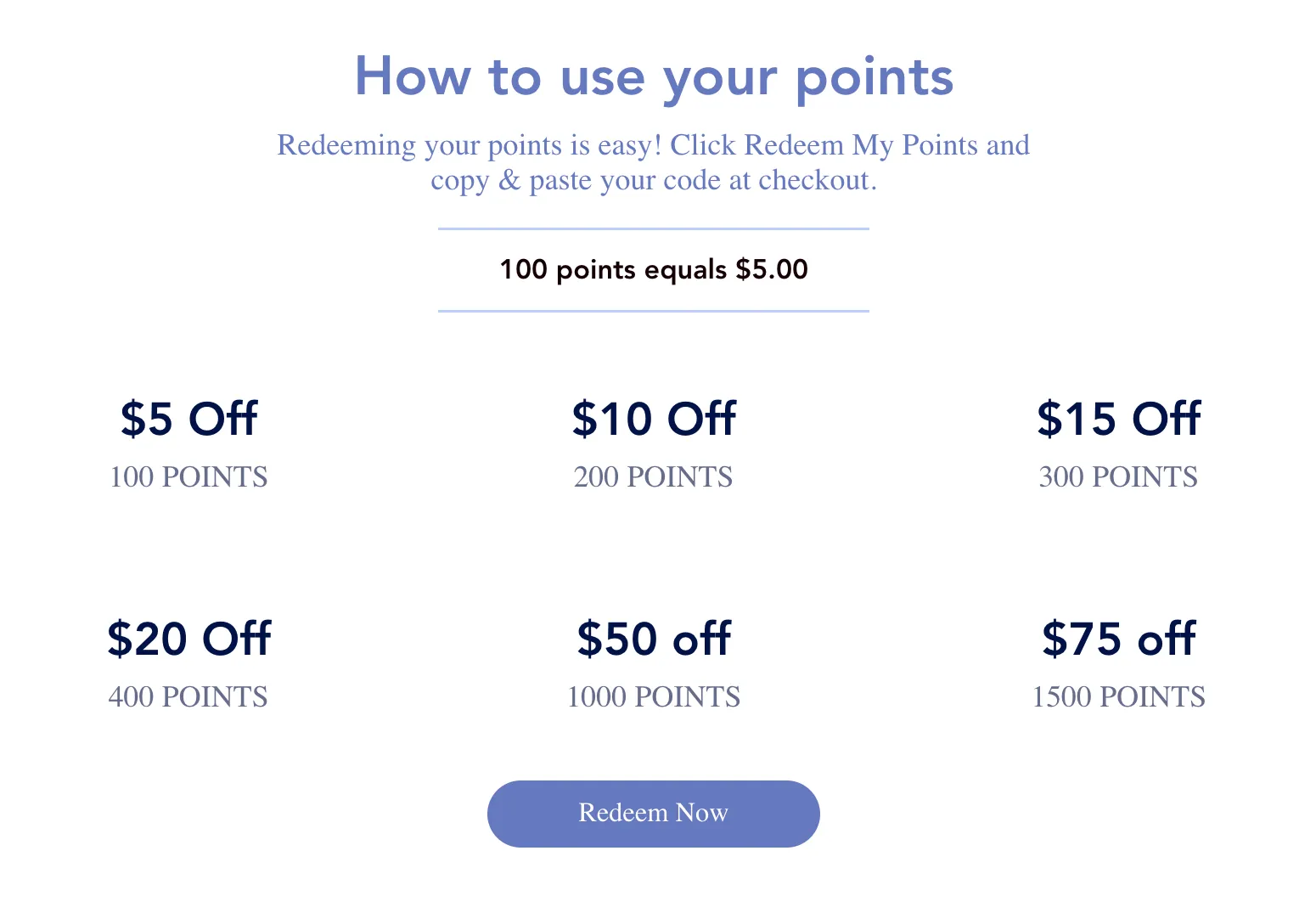 Breakdown of what your loyalty rewards points mean on OWYN's site is a useful customer retention tool to get more purchases