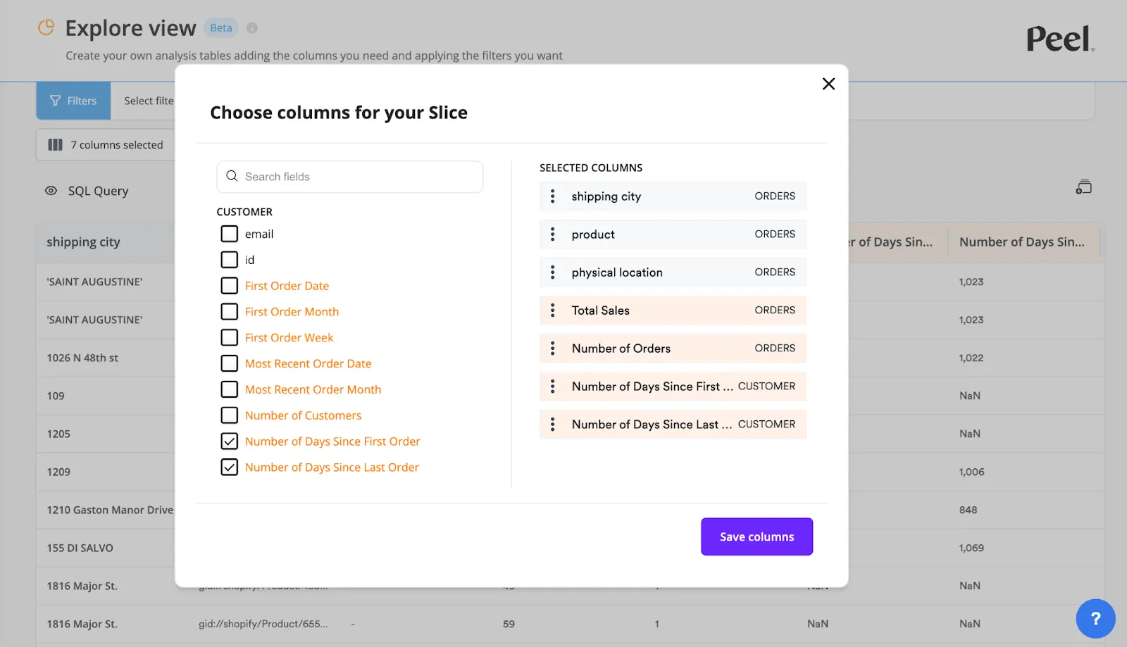 Peel Explore build your own DTC report tool