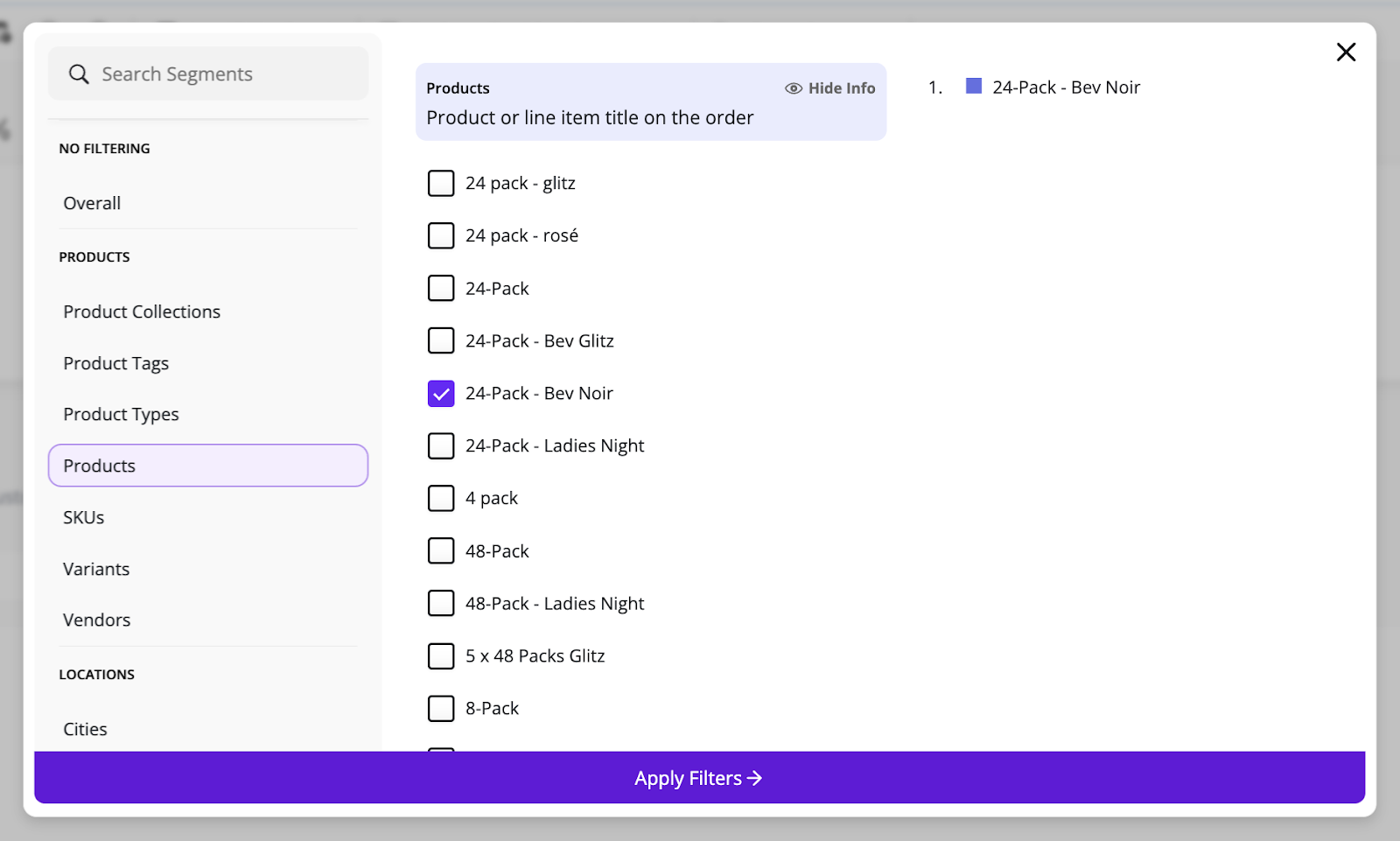 Segment filters in Peel