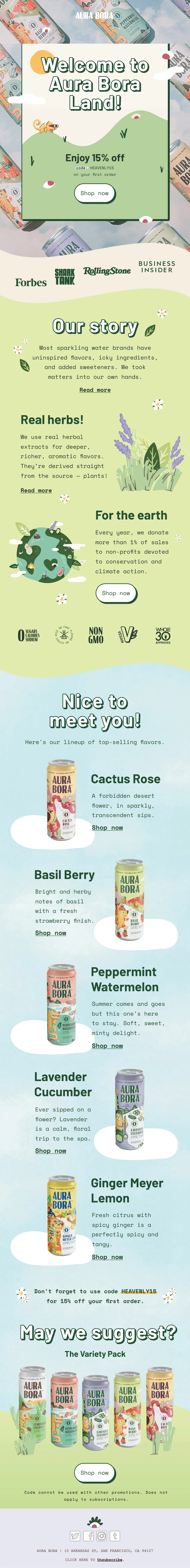 welcome email example for DTC brand from Aura Bora