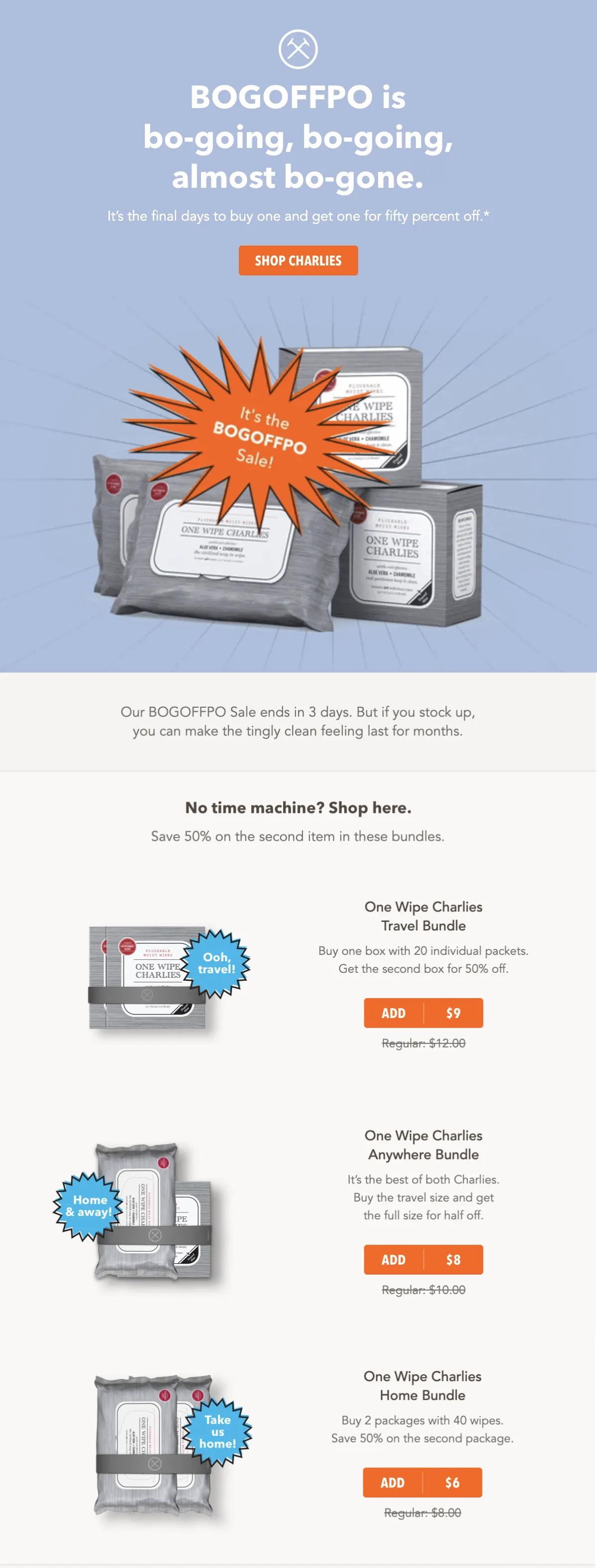 Example email from Dollar Shave Club using a bogo deal to re-engage customers