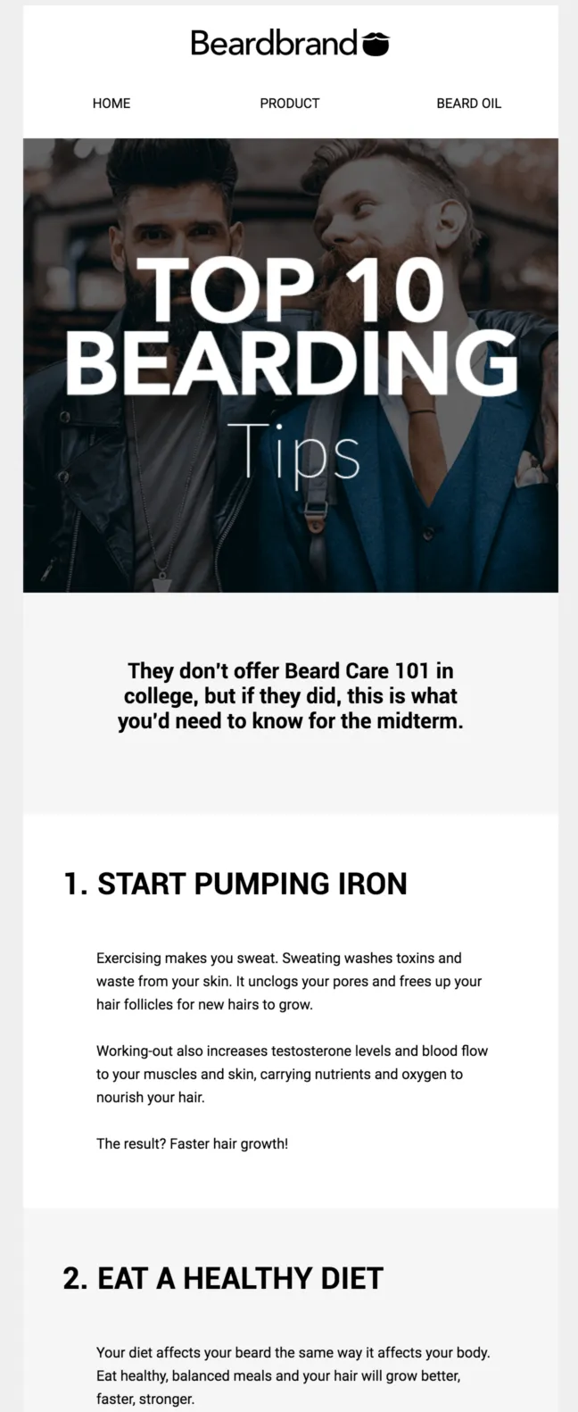 Beardbrand sends their ecommerce customers a newsletter to educate them on beard health and more