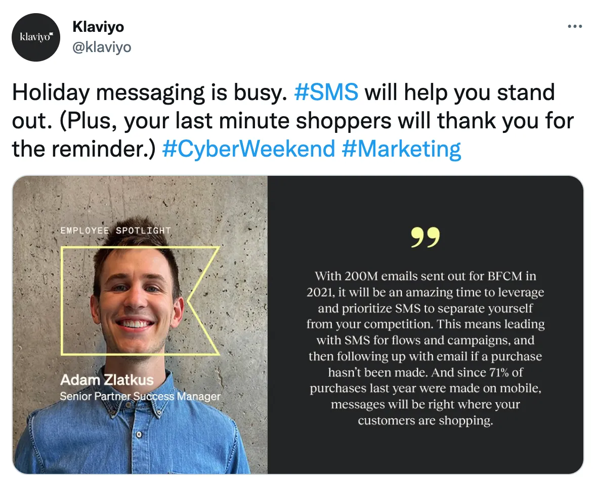 Klaviyo BFCM SMS marketing advice