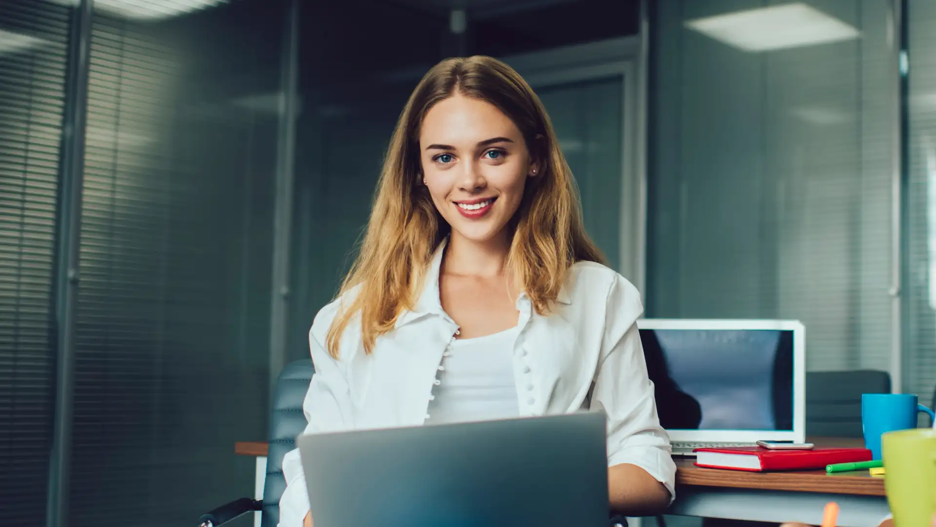 girl preparing company introduction presentation