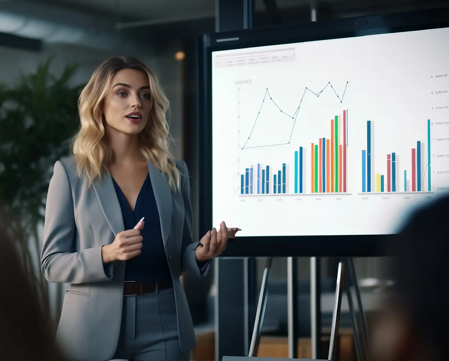 girl explaining how to present effective presentations to senior executives