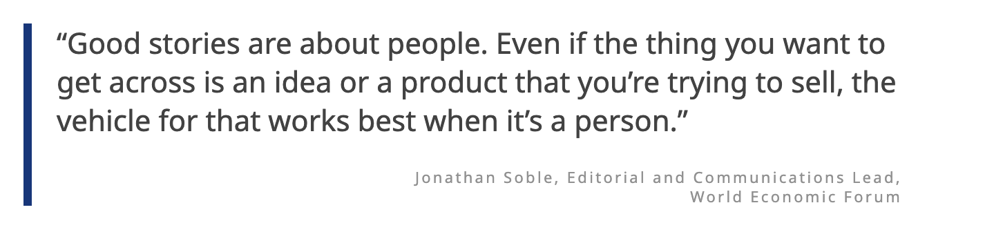 Good stories are about people quote by Jonathan Soble