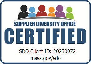 A Certification badge from the Massachusetts Supplier Diversity Office with Client ID: 20239972 . Visit mass.gov/sdo for more information.