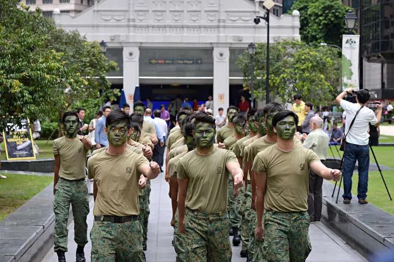 National servicemen marching at Tanjong Pagar 