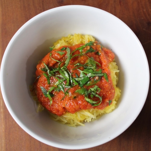 Spaghetti Squash in a Roasted Red Pepper Sauce