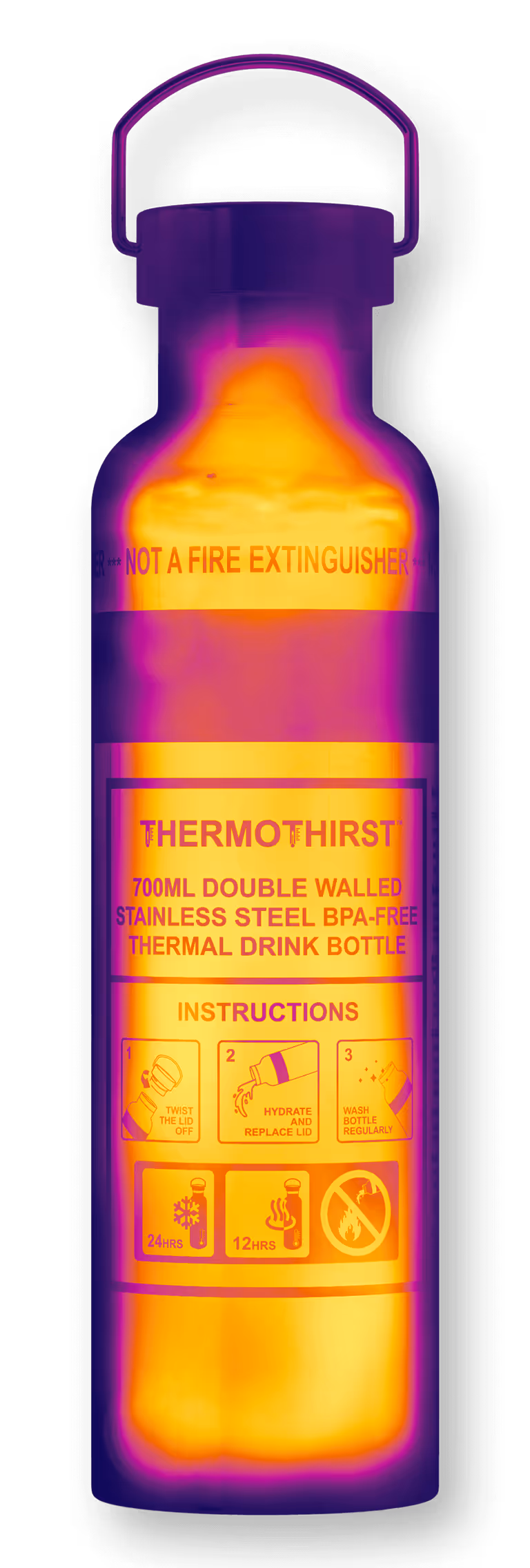 Thermal camera look of the thermal fire extinguisher inspired bottle.