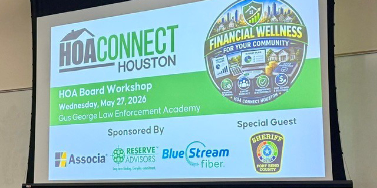 Associa’s Houston branches sponsored HOA Connect Houston’s Board Workshop, where Erica Morgan shared insights on how management companies support community financial wellness.