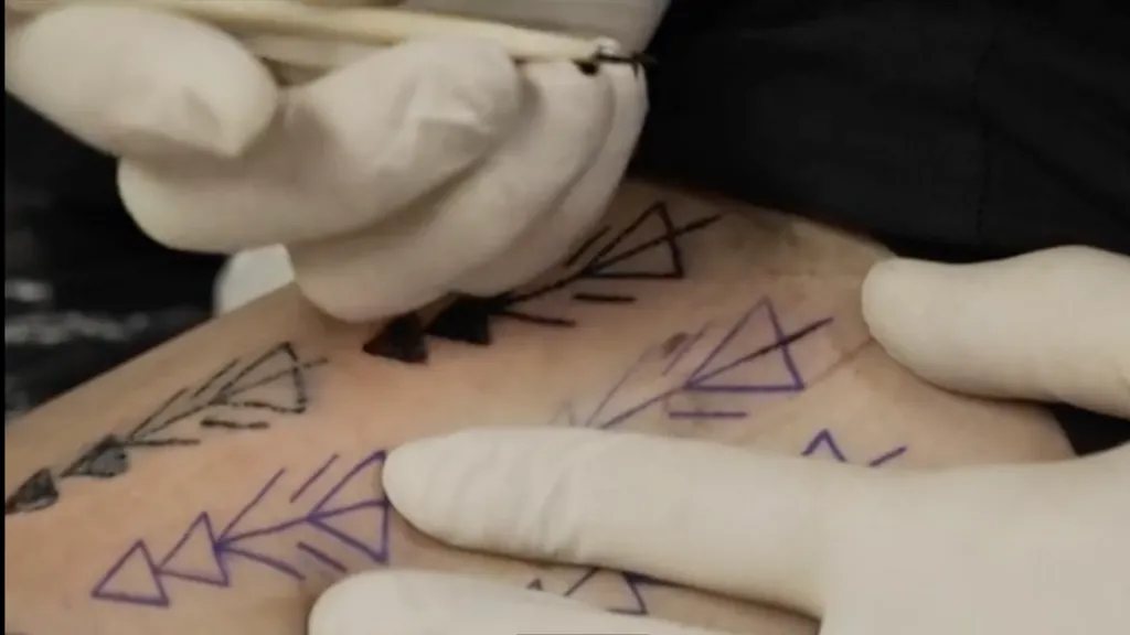 Daniel Riday utiliza métodos anteriores a la electricidad para tatuarse decoraciones antiguas en la piel.